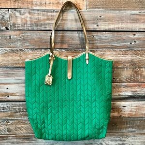 Ralph Lauren LAUREN quilted green & gold tote bag